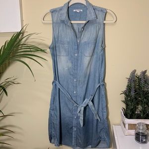 Denim (like) Button-Up Dress With Tie Belt